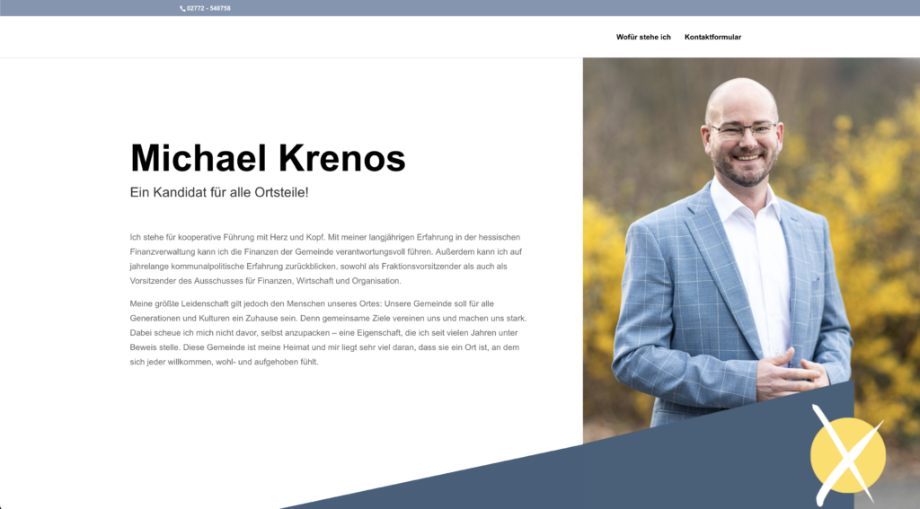 Webseite für den Wahlkampf von Michael Krenos